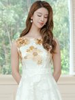 画像4: [送料無料][GINZA COUTURE]ホワイト×ブラウン・ホワイト×パープル・ホワイト×グリーン・ホワイト×ブラック・ホワイト×レッド・ホワイト×ブルー・フラワープリント・Aライン・ロングドレス[即日発送][大きいサイズあり] (4)