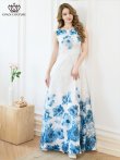 画像19: [送料無料][GINZA COUTURE]ホワイト×ブラウン・ホワイト×パープル・ホワイト×グリーン・ホワイト×ブラック・ホワイト×レッド・ホワイト×ブルー・フラワープリント・Aライン・ロングドレス[即日発送][大きいサイズあり] (19)