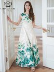 画像13: [送料無料][GINZA COUTURE]ホワイト×ブラウン・ホワイト×パープル・ホワイト×グリーン・ホワイト×ブラック・ホワイト×レッド・ホワイト×ブルー・フラワープリント・Aライン・ロングドレス[即日発送][大きいサイズあり] (13)
