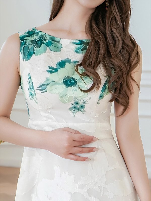 画像10: [送料無料][GINZA COUTURE]ホワイト×パープル・ホワイト×グリーン・ホワイト×ブラック・ホワイト×レッド・ホワイト×ブルー・ホワイト×ブラウン・フラワープリント・Aライン・ロングドレス[即日発送][大きいサイズあり] (10)