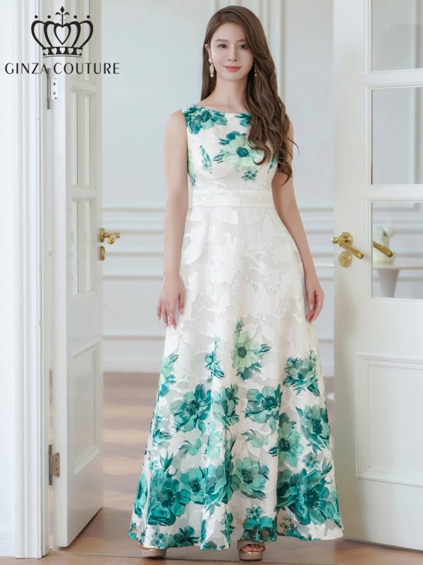 画像11: [送料無料][GINZA COUTURE]ホワイト×パープル・ホワイト×グリーン・ホワイト×ブラック・ホワイト×レッド・ホワイト×ブルー・ホワイト×ブラウン・フラワープリント・Aライン・ロングドレス[即日発送][大きいサイズあり] (11)