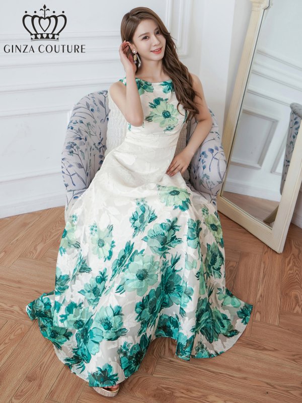 画像12: [送料無料][GINZA COUTURE]ホワイト×パープル・ホワイト×グリーン・ホワイト×ブラック・ホワイト×レッド・ホワイト×ブルー・ホワイト×ブラウン・フラワープリント・Aライン・ロングドレス[即日発送][大きいサイズあり] (12)