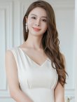 画像4: [送料無料][GINZA COUTURE]ホワイト・バイカラー・ノースリーブ・Vネック・タック・サテン・裾レース・Aライン・ミディアムドレス・ワンピース[即日発送][大きいサイズあり] (4)