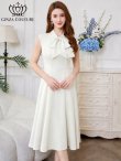 画像1: [送料無料][GINZA COUTURE]アイボリー・ホワイト×ピンク・ホワイト×イエロー・ロイヤルブルー・ベージュ×グレー・サテン・プリント・花柄・リボン・ノースリーブ・Aライン・ミディアムドレス・ワンピース[即日発送][大きいサイズあり] (1)
