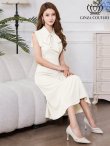 画像6: [送料無料][GINZA COUTURE]アイボリー・ホワイト×ピンク・ホワイト×イエロー・ロイヤルブルー・ベージュ×グレー・サテン・プリント・花柄・リボン・ノースリーブ・Aライン・ミディアムドレス・ワンピース[即日発送][大きいサイズあり] (6)