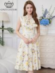 画像2: [送料無料][GINZA COUTURE]ホワイト×イエロー・ホワイト×ピンク・ロイヤルブルー・ベージュ×グレー・サテン・プリント・花柄・リボン・ノースリーブ・Aライン・ミディアムドレス・ワンピース[即日発送][大きいサイズあり] (2)