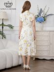 画像3: [送料無料][GINZA COUTURE]ホワイト×イエロー・ホワイト×ピンク・ロイヤルブルー・ベージュ×グレー・サテン・プリント・花柄・リボン・ノースリーブ・Aライン・ミディアムドレス・ワンピース[即日発送][大きいサイズあり] (3)