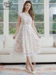 画像1: [送料無料][GINZA COUTURE]ホワイト・総レース・スパンコール・Vネック・ウエストマーク・Aライン・ミディアムドレス・ワンピース[即日発送][大きいサイズあり] (1)