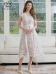 画像2: [送料無料][GINZA COUTURE]ホワイト・総レース・スパンコール・Vネック・ウエストマーク・Aライン・ミディアムドレス・ワンピース[即日発送][大きいサイズあり] (2)