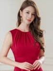 画像4: [送料無料][GINZA COUTURE]ワインレッド・ワンカラー・サテン・シンプル・ノースリーブ・切替・Aライン・フレア・ミディアムドレス・ワンピース[即日発送][大きいサイズあり] (4)