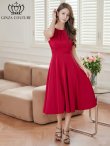 画像5: [送料無料][GINZA COUTURE]ワインレッド・ワンカラー・サテン・シンプル・ノースリーブ・切替・Aライン・フレア・ミディアムドレス・ワンピース[即日発送][大きいサイズあり] (5)