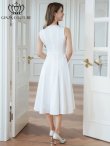 画像3: [送料無料][GINZA COUTURE]ホワイト・ワインレッド・ワンカラー・サテン・シンプル・ノースリーブ・切替・Aライン・フレア・ミディアムドレス・ワンピース[即日発送][大きいサイズあり] (3)