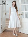 画像5: [送料無料][GINZA COUTURE]ホワイト・ワインレッド・ワンカラー・サテン・シンプル・ノースリーブ・切替・Aライン・フレア・ミディアムドレス・ワンピース[即日発送][大きいサイズあり] (5)