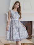 画像2: [送料無料][GINZA COUTURE]ブルー・ピンク・フレンチ・フリルスリーブ・総レース・Aライン・ミディアムドレス・ワンピース[即日発送][大きいサイズあり] (2)