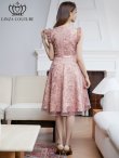 画像9: [送料無料][GINZA COUTURE]ブルー・ピンク・フレンチ・フリルスリーブ・総レース・Aライン・ミディアムドレス・ワンピース[即日発送][大きいサイズあり] (9)