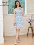 画像5: [送料無料][GINZA COUTURE]ブルー×ホワイト・ピンク×ホワイト・レース・Vネック・ノースリーブ・切替・Aライン・ミニドレス・ワンピース[即日発送][大きいサイズあり] (5)