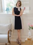 画像6: [送料無料][GINZA COUTURE]ブラック×ベージュ・シンプル・バイカラー・ノースリーブ・首元リボン・ひざ丈・Aライン・ミディアムドレス・ワンピース[即日発送][大きいサイズあり] (6)