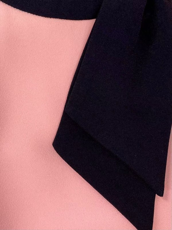 画像7: [送料無料][GINZA COUTURE]ブラック×ベージュ・ピンク×ブラック・シンプル・バイカラー・ノースリーブ・ネックリボン・Aライン・ミディアムドレス・ワンピース[即日発送][大きいサイズあり] (7)