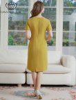 画像3: [送料無料][GINZA COUTURE]イエロー・ブルー・シンプル・半袖・無地・切替デザイン・タイト・膝丈・ミディアムドレス・ワンピース[即日発送][大きいサイズあり] (3)