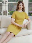 画像6: [送料無料][GINZA COUTURE]イエロー・ブルー・シンプル・半袖・無地・切替デザイン・タイト・膝丈・ミディアムドレス・ワンピース[即日発送][大きいサイズあり] (6)