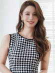画像4: [送料無料][GINZA COUTURE]ホワイト×ブラック・千鳥格子・チェック・ツイード・パイピング・ノースリーブ・マーメイド・シンプル・ミディアムドレス・ワンピース[即日発送][大きいサイズあり] (4)