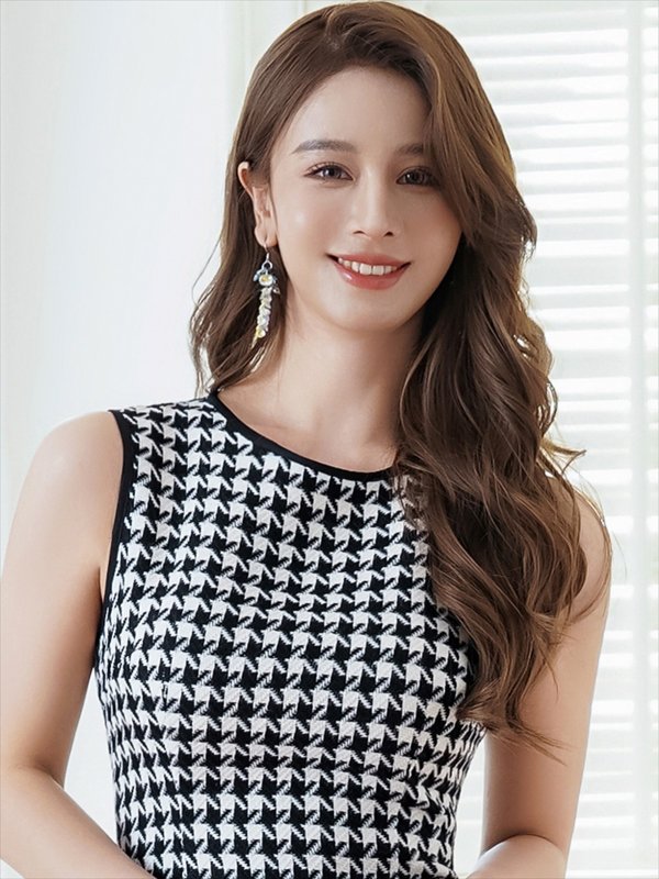 画像4: [送料無料][GINZA COUTURE]ホワイト×ブラック・千鳥格子・チェック・ツイード・パイピング・ノースリーブ・マーメイド・シンプル・ミディアムドレス・ワンピース[即日発送][大きいサイズあり] (4)