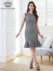 画像5: [送料無料][GINZA COUTURE]ホワイト×ブラック・千鳥格子・チェック・ツイード・パイピング・ノースリーブ・マーメイド・シンプル・ミディアムドレス・ワンピース[即日発送][大きいサイズあり] (5)