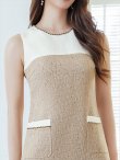 画像4: [送料無料][GINZA COUTURE]ホワイト×ベージュ・ホワイト×ワインレッド・バイカラー・チェーン・ポケット・ノースリーブ・タイト・ミニドレス・ワンピース[即日発送][大きいサイズあり] (4)