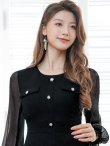 画像10: [送料無料][GINZA COUTURE]ピンク・ブラック・アイボリー・ビジューボタン・シアー・ラメ糸・ポケット・切替・長袖・Aライン・ミニドレス・ワンピース[即日発送][大きいサイズあり] (10)