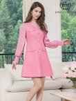 画像1: [送料無料][GINZA COUTURE]ピンク・ブラック・アイボリー・ビジューボタン・シアー・ラメ糸・ポケット・切替・長袖・Aライン・ミニドレス・ワンピース[即日発送][大きいサイズあり] (1)