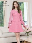 画像2: [送料無料][GINZA COUTURE]ピンク・ブラック・アイボリー・ビジューボタン・シアー・ラメ糸・ポケット・切替・長袖・Aライン・ミニドレス・ワンピース[即日発送][大きいサイズあり] (2)