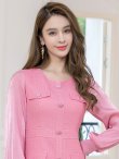 画像4: [送料無料][GINZA COUTURE]ピンク・ブラック・アイボリー・ビジューボタン・シアー・ラメ糸・ポケット・切替・長袖・Aライン・ミニドレス・ワンピース[即日発送][大きいサイズあり] (4)