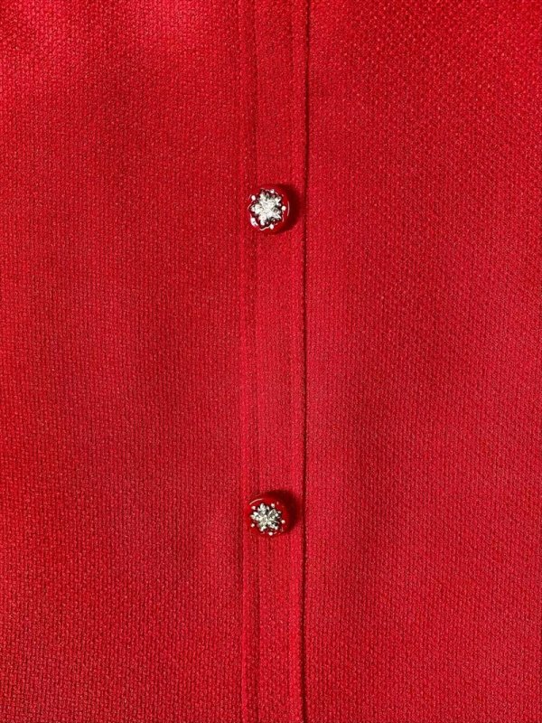 画像19: [送料無料][GINZA COUTURE]アイボリー・ピンク・ブラック・ワインレッド・ビジューボタン・シアー・ラメ糸・ポケット・切替・長袖・Aライン・ミニドレス・ワンピース[即日発送][大きいサイズあり] (19)