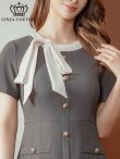 画像4: [送料無料][GINZA COUTURE]グレー・ネイビー・レッド・ピンク・イエロー・アイボリー・バイカラー・半袖・Aライン・リボン・ボタン・シンプル・ミニドレス・ワンピース[即日発送][大きいサイズあり] (4)