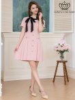画像17: [送料無料][GINZA COUTURE]アイボリー・ネイビー・ピンク・バイカラー・半袖・リボン・ボタン・プリーツ・Aライン・ミニドレス・ワンピース[即日発送][大きいサイズあり] (17)