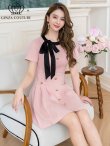 画像18: [送料無料][GINZA COUTURE]アイボリー・ネイビー・ピンク・バイカラー・半袖・リボン・ボタン・プリーツ・Aライン・ミニドレス・ワンピース[即日発送][大きいサイズあり] (18)