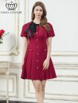 画像19: [送料無料][GINZA COUTURE]イエロー・ピンク・アイボリー・ネイビー・レッド・グレー・半袖・Aライン・リボン・ボタン・シンプル・ミニドレス・ワンピース[即日発送][大きいサイズあり] (19)
