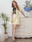 画像5: [送料無料][GINZA COUTURE]イエロー・ピンク・アイボリー・ネイビー・半袖・Aライン・リボン・ボタン・シンプル・ミニドレス・ワンピース[即日発送][大きいサイズあり] (5)