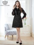 画像5: [送料無料][GINZA COUTURE]ブラック・ラメ・チュールレース・フリル・長袖・リボン・スパンコール・金糸・MIXツイード・Aライン・ミニドレス・ワンピース[即日発送][大きいサイズあり] (5)