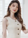 画像4: [送料無料][GINZA COUTURE]アイボリー・ノースリーブ・ハニカム生地・金ボタン・ポケット・Aライン・ミディアムドレス・ワンピース[即日発送][大きいサイズあり] (4)