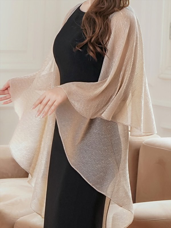 画像4: [GINZA COUTURE]ベージュ・ブラック・ホワイト・ピンク・レッド・金糸・シンプル・エレガント・パーティー・三角・ショール・ストール[即日発送] (4)