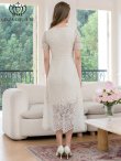 画像3: [送料無料][GINZA COUTURE]アイボリー・総レース・パフスリーブ・半袖・スパンコール・ハイウエスト・Aライン・ミディアムドレス・ワンピース[即日発送][大きいサイズあり] (3)