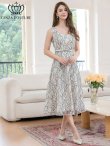 画像1: [送料無料][GINZA COUTURE]ホワイト×ブラック・レース・ベルト・Ａライン・ノースリーブ・ハイウエスト・ミディアムドレス・ワンピース[即日発送][大きいサイズあり] (1)