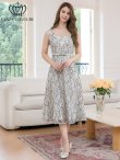 画像5: [送料無料][GINZA COUTURE]ホワイト×ブラック・レース・ベルト・Ａライン・ノースリーブ・ハイウエスト・ミディアムドレス・ワンピース[即日発送][大きいサイズあり] (5)