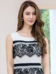 画像4: [送料無料][GINZA COUTURE]ホワイト×ブラック・ノースリーブ・レース・バイカラー・タイト・ミディアムドレス・ワンピース[即日発送][大きいサイズあり] (4)