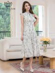 画像5: [送料無料][GINZA COUTURE]ホワイト×ブラック・ノースリーブ・Aライン・ハイウエスト・ミディアムドレス・ワンピース[即日発送][大きいサイズあり] (5)