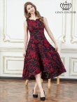 画像5: [送料無料][GINZA COUTURE]ブラック×ワインレッド・ホワイト・ジャガード・花柄・スリットネック・ノースリーブ・フィッシュテール・Aライン・ミディアムドレス・ワンピース[即日発送][大きいサイズあり] (5)