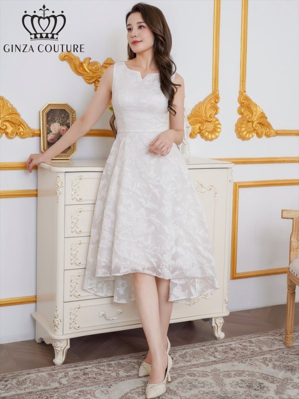 画像8: [送料無料][GINZA COUTURE]ブラック×ワインレッド・ホワイト・ジャガード・花柄・スリットネック・ノースリーブ・フィッシュテール・Aライン・ミディアムドレス・ワンピース[即日発送][大きいサイズあり] (8)