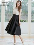 画像1: [送料無料][GINZA COUTURE]ホワイト×ブラック・バイカラー・シェブロン切替・ノースリーブ・ハイウエスト・Aライン・ミディアムドレス・ワンピース[即日発送][大きいサイズあり] (1)