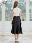 画像3: [送料無料][GINZA COUTURE]ホワイト×ブラック・バイカラー・シェブロン切替・ノースリーブ・ハイウエスト・Aライン・ミディアムドレス・ワンピース[即日発送][大きいサイズあり] (3)